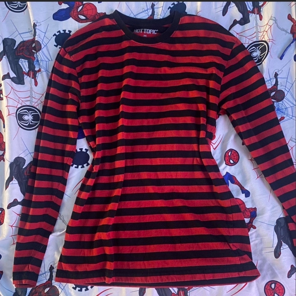 Hot Topic Black and Red Striped Long Sleeve Tee